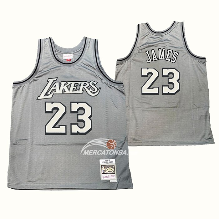 Maglia Los Angeles Lakers LeBron James NO 23 Mitchell & Ness 1996-97 Grigio